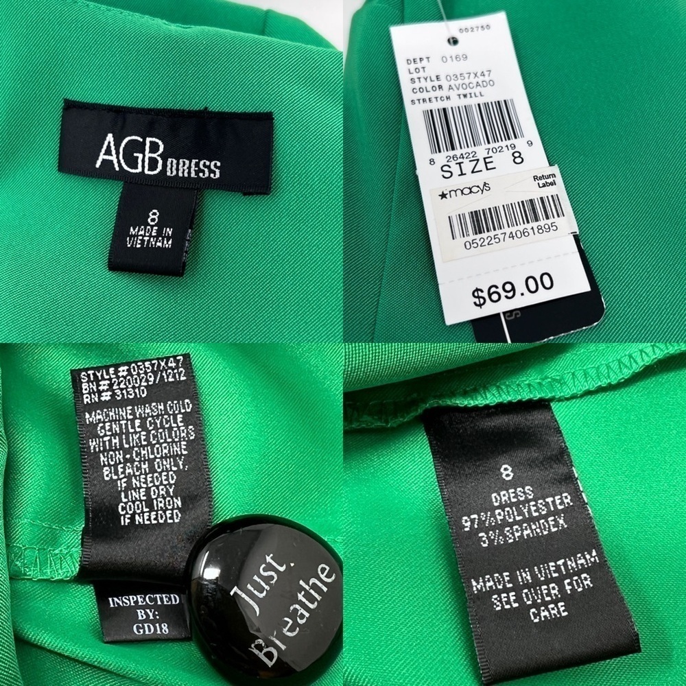 AGB Women’s Kelly Green V-Neck Short Sleeve Knee Length Career Dress Size 8 NWT - Picture 12 of 13